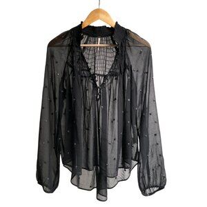 Women's Tops, Black Sheer Blouse, Free People Brand Size S